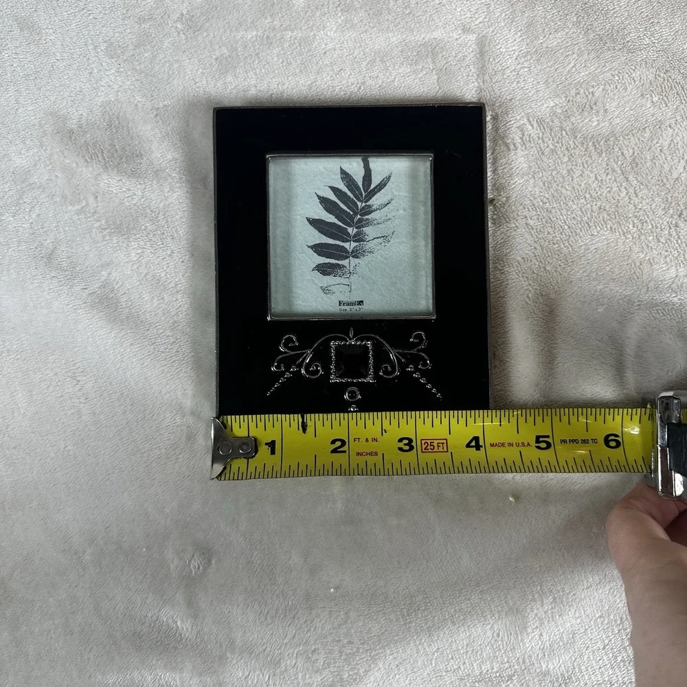 Decorative Black Glass Photo Frame Silver Small  Scroll Accent 3x3